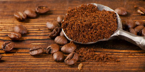 Coffee on old wooden background