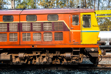 Old Thai public train at railway station in Thailand