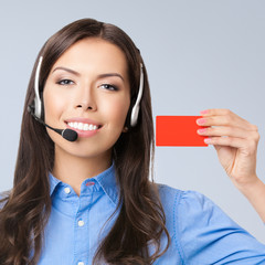 Support phone operator showing blank red card