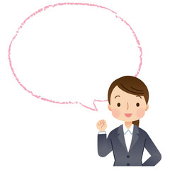 スーツを着た女性　ガッツポーズ　吹き出し