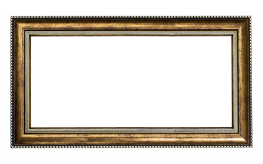 Golden wood frame on white background