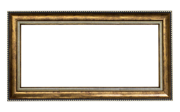 Golden wood frame on white background