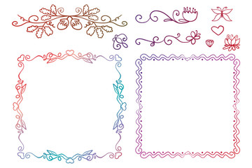 Set of hand drawn doodle frames and design elements
