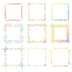 Set of hand drawn colorful doodle frames
