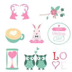 Vector set of Valentines Day illustrations and graphic elements