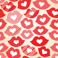 Seamless festive background with lips and hearts