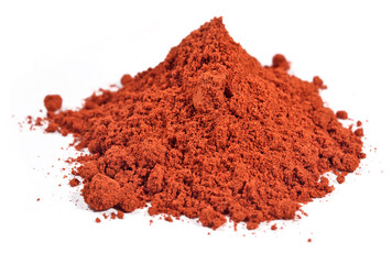 Heap of ground paprika on a white