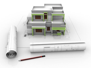 3D view of the new house on architect drawing
