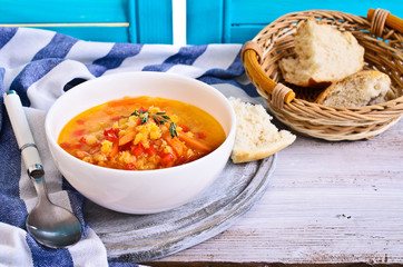 Soup of red lentils and vegetables