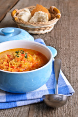 Soup of red lentils and vegetables
