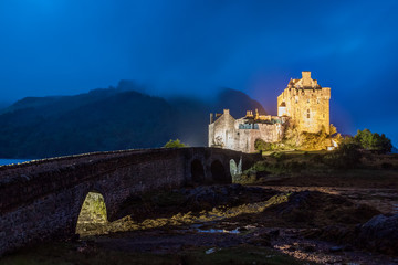 Eilean Donan Castle at dusk, Scotland, Uk