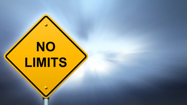 No Limits Road Sign On Sky Background.