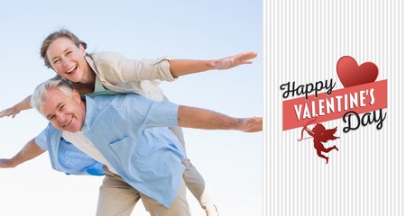 Composite image of happy casual couple having fun