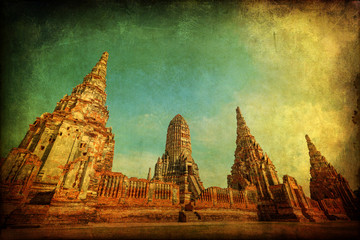 Plakat antik texturiertes Bild von Wat Phra Si Sanphet in Thailand