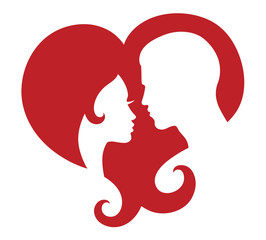 Silhouettes of couple in a heart.