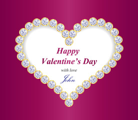 Valentine greeting card with heart composed from diamonds