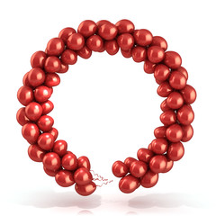Red balloons wreath, isolated on white 