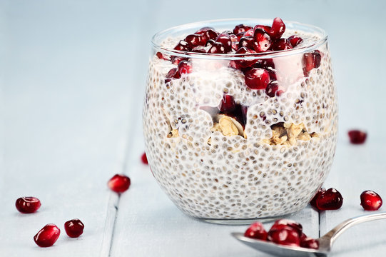 Healthy Chia Seed And Pomegranate Parfait