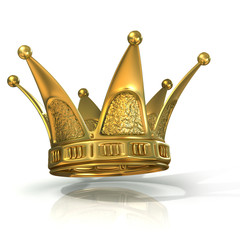 Golden crown isolated on a white background. Side view 