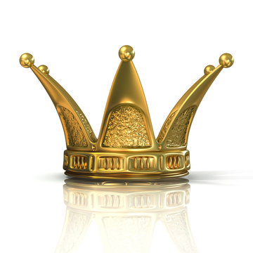 Golden crown isolated on a white background. Front view 