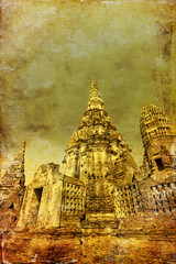 Plakat antik texturierts Bild von Wat Phra Si Sanphet in Ayutthaya
