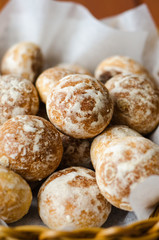 Russian honey-cake in basket on baking paper