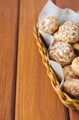 Russian honey-cake in basket on baking paper