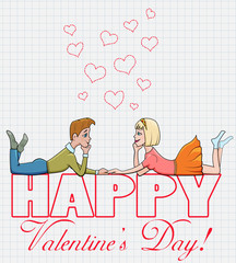 Colorful Postcard for Valentine's Day with couple in love