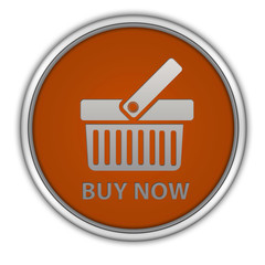 Buy now circular icon on white background