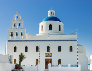 blue dome Greek orthodox church, Oia, Greece