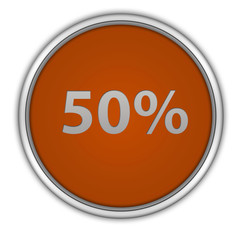 Fivety percent circular icon on white background