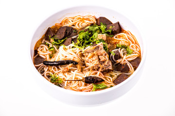 northern thai noodles on white background.