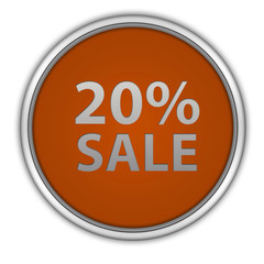 Sale twenty percent circular icon on white background