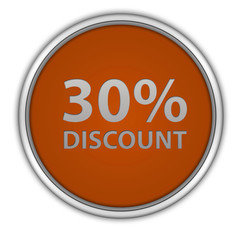 Discount thirty percent circular icon on white background