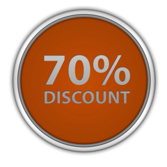 Discount seventy percent circular icon on white background