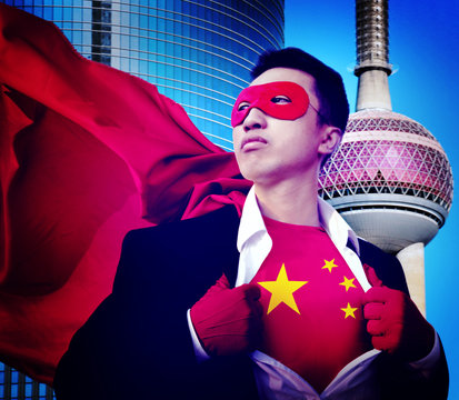 Businessman Chinese Flag Patriotism Nation Concept