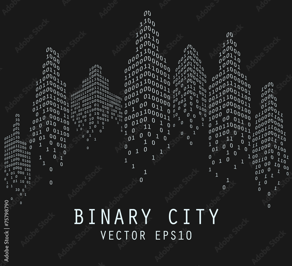 Wall mural binary code in form of futuristic city, vector - Wall murals