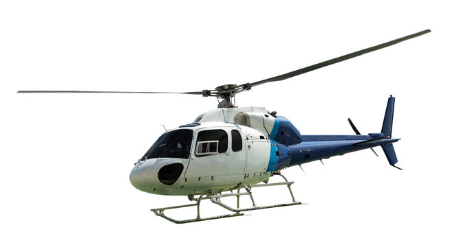 Fototapeta White helicopter with working propeller