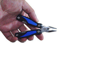 Hand holding multi tool pliers