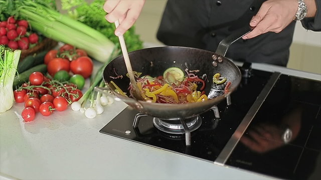 Frying in a wok
