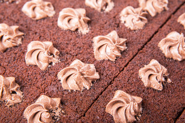 Fototapeta premium Close up view of chocolate sheet cake 