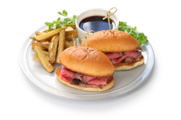 french dip sandwich, roast beef au jus, american cuisine