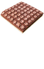 Chocolate sheet cake over white background 