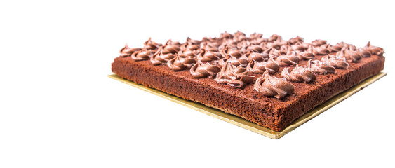 Chocolate sheet cake over white background 