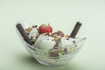Ice-cream in a glass bowl