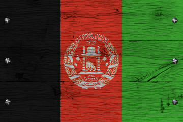 Afghanistan national flag painted old oak wood fastened