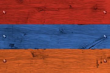 Armenia national flag painted old oak wood fastened