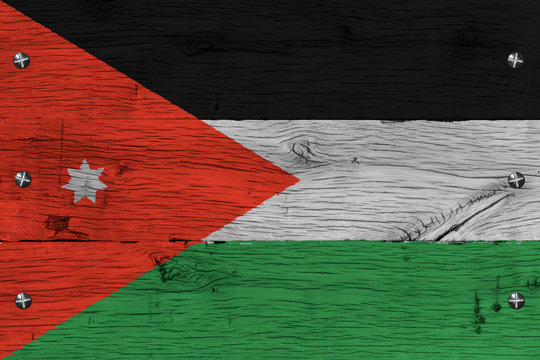 Jordan national flag painted old oak wood fastened
