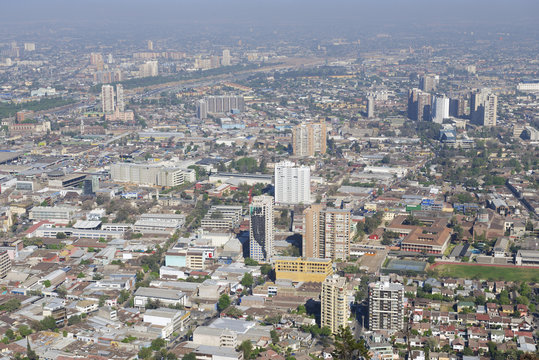 Aerial view of the Santiago city, Santiago, Chile.