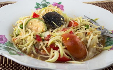 green papaya salad and fried chicken